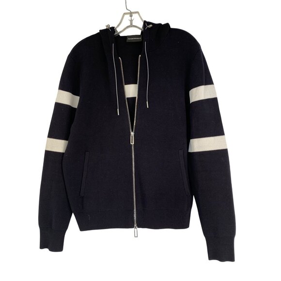 Emporio Armani Mens Hooded Sweater Jacket Size L Varsity Stripe Black RJ10617 - Picture 9 of 9